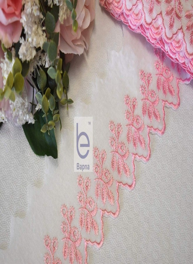 Bapna 5 Meters Cotton Embroidery Lace for Sewing Saree Dress Ribbon for Decor Bed Linens (Pink) - Image 1